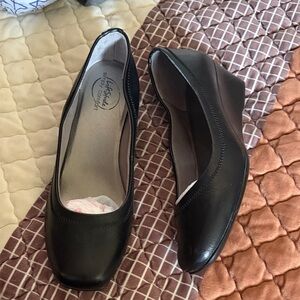 Life Stride Black Leather-Look Slip-On Wedge Flats size 8